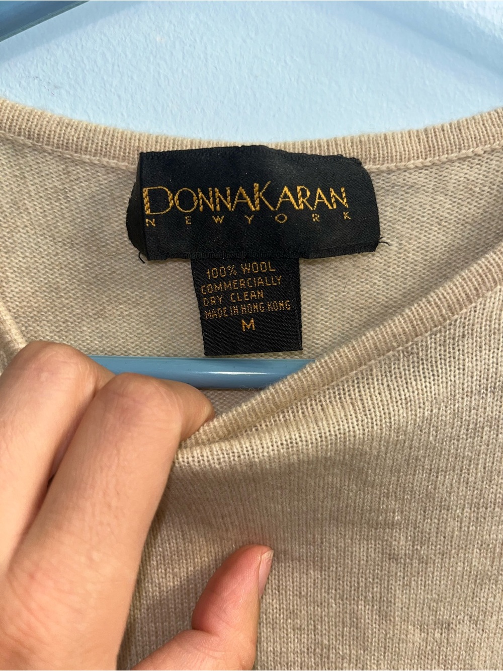 Donna Karan Cream Crewneck Wool Sweater